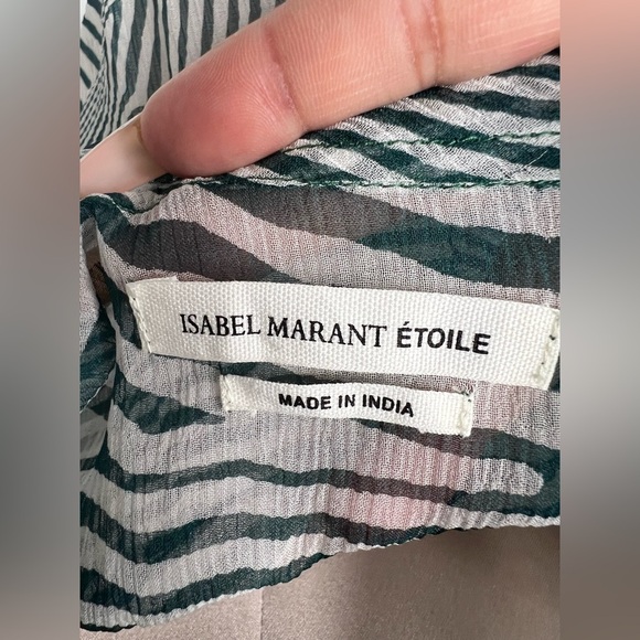 Isabel Marant Sheer Blouse 100%  Silk Top Geometric Stripes Sz 38 - Picture 4 of 8
